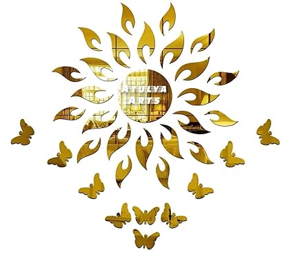 Atulya Arts - Sun Flame (Pack of 25) with 10 Butterflies 3D Acrylic Sticker, 3D Acrylic Stickers for Wall, 3D Mirror Wall Stickers(Golden), Animal