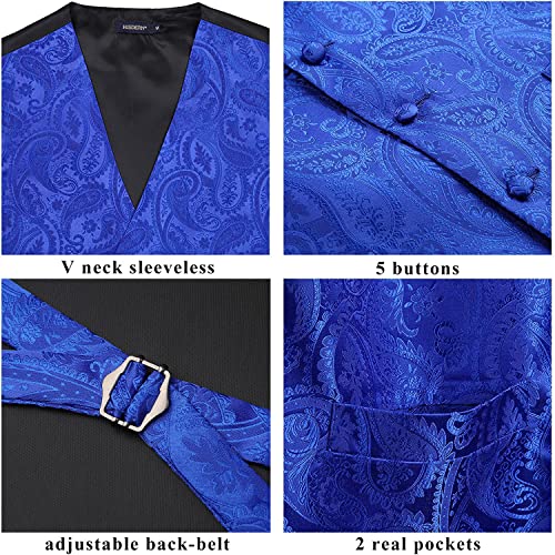 Hisdern Men's Vest Tie Set Paisley Floral Jacquard Casual Silk Necktie Pocket Square Waistcoat For Suit Or Tuxedo Rolay Blue #TOP3