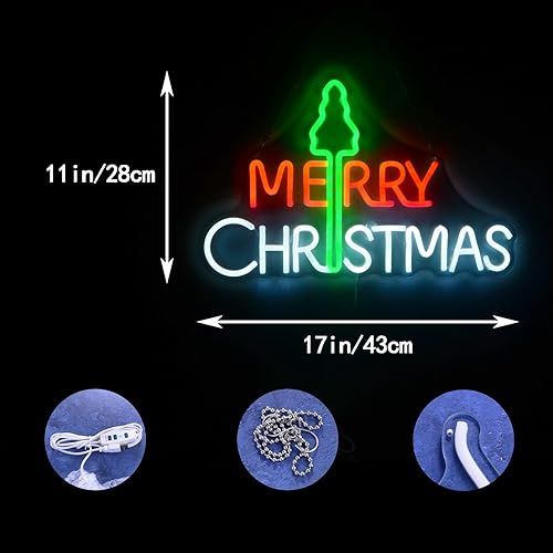 Miniatura 4 de Letreros de neón de Feliz Navidad como regalo, letras rojas y blancas con luces LED de árbol para decoración de pared de fiesta, "16.9 x 11 in",