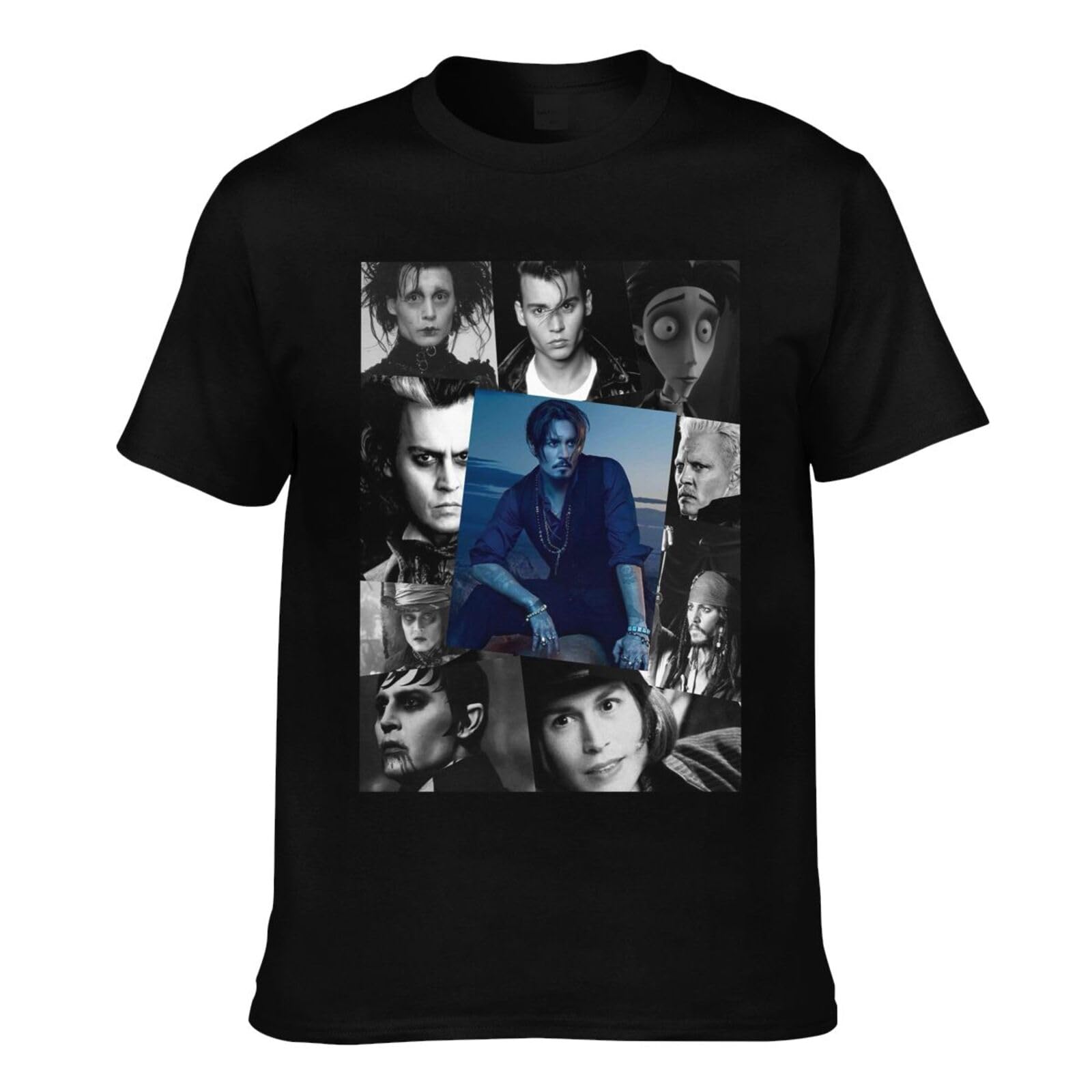 Viplili Unisex Black Johnny Actor Depp T-Shirt Stars Graphic Tees Shirt Print Crewneck Tops Short Sleeve T-Shirt For Men, Women, 8 Sizes