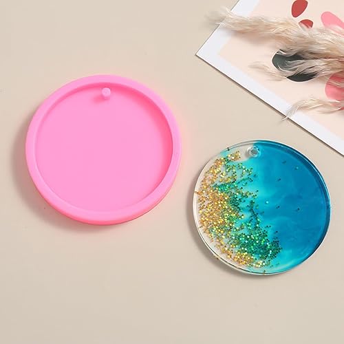 Miniatura 4 de FAFAHOUSE Paquete de 6 moldes redondos de silicona para llaveros circulares, moldes de resina epoxi, moldes de fundición con agujero para