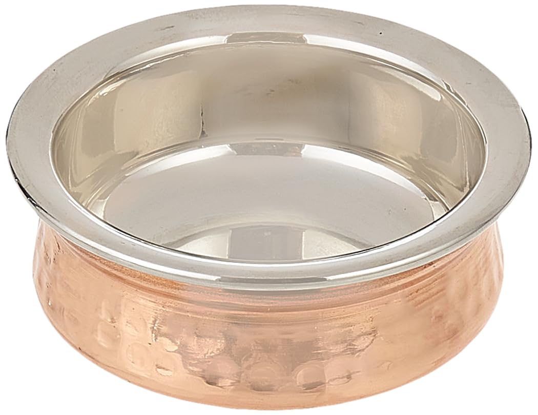 KedgePure Stainless Steel Copper Hammered Finish 0 Por Hyderabadi Handi, 100 Ml Capacity, Silver/Copper