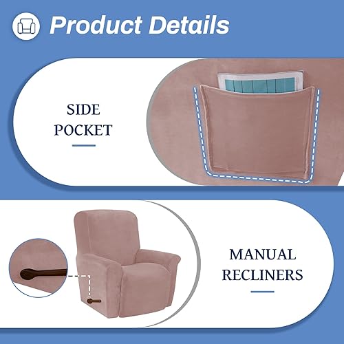 Miniatura 4 de WEERRW Funda de terciopelo para silla reclinable, 1 pieza, funda de sofá reclinable de alta elasticidad, protector de muebles lavable con parte