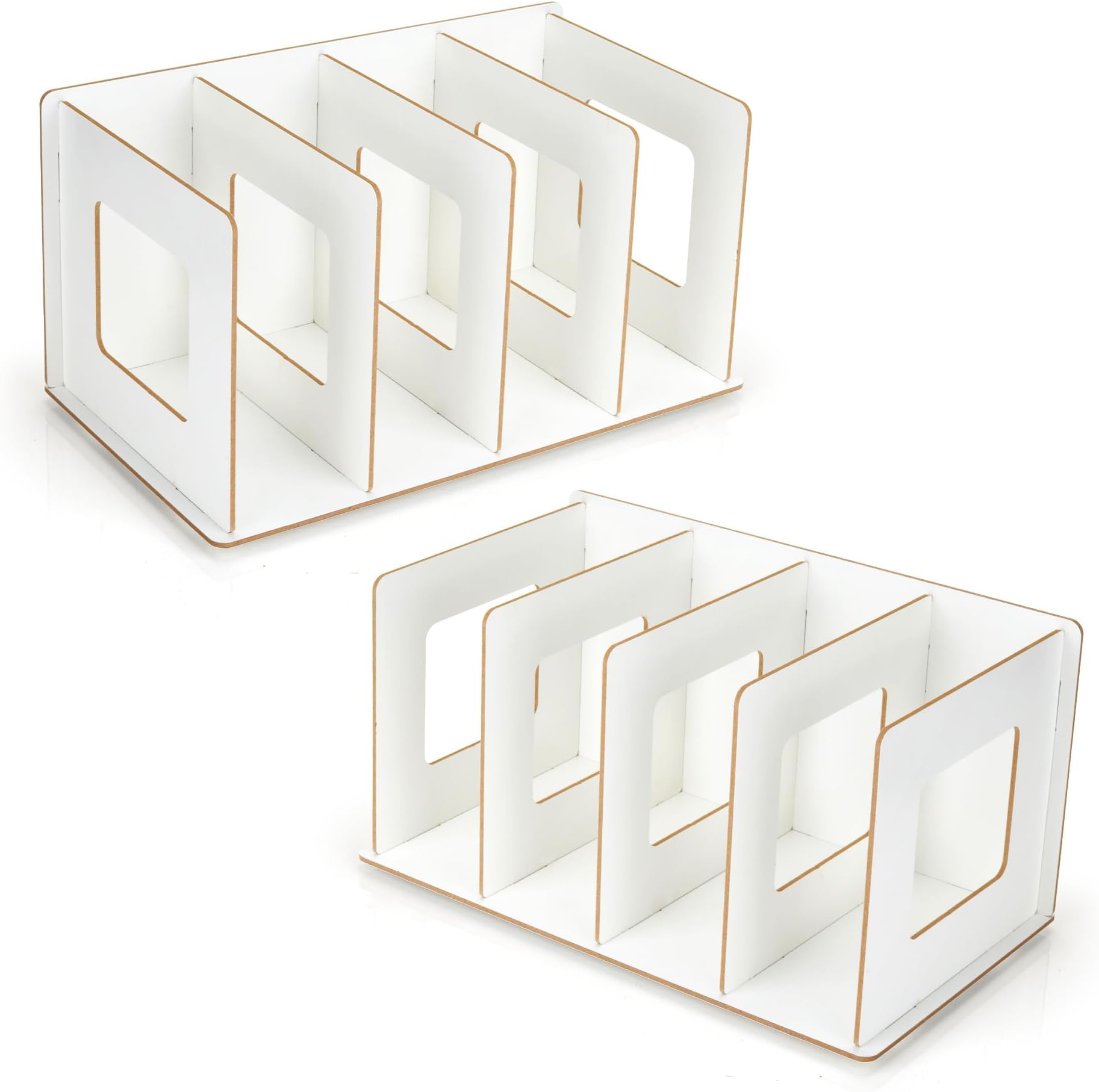 2 Pack CD and DVD Storage Racks, 4 Sections Wooden Desktop Book Storage Shelf, White Desktop CD Storage Rack for CD DVD Blu-Ray Books Magazines