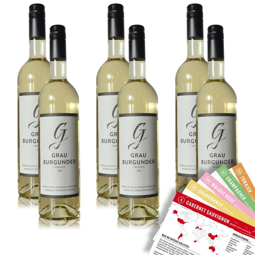 Domaines Vinsmoselle Grauburgunder, trocken, sortenreines Weinpaket + VINOX Winecards (6x0,75l)