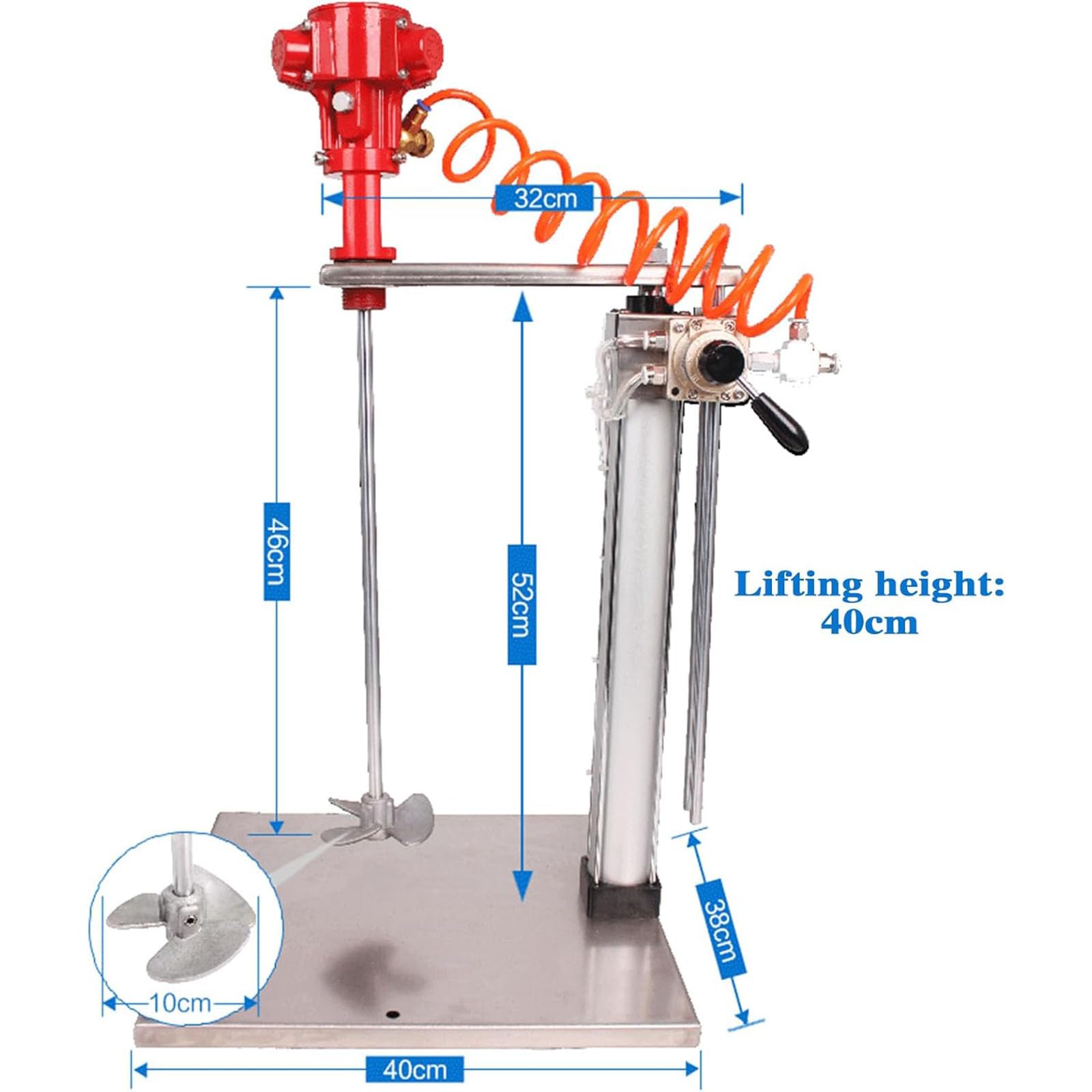 Miscelatore Pneumatico For Vernice 5 Galloni, Agitatore For Vernice A Sollevamento Automatico, Con Supporto Regolabile In Altezza, Velocità Di Rotazione: 1500-2600 Giri/min, Acciaio