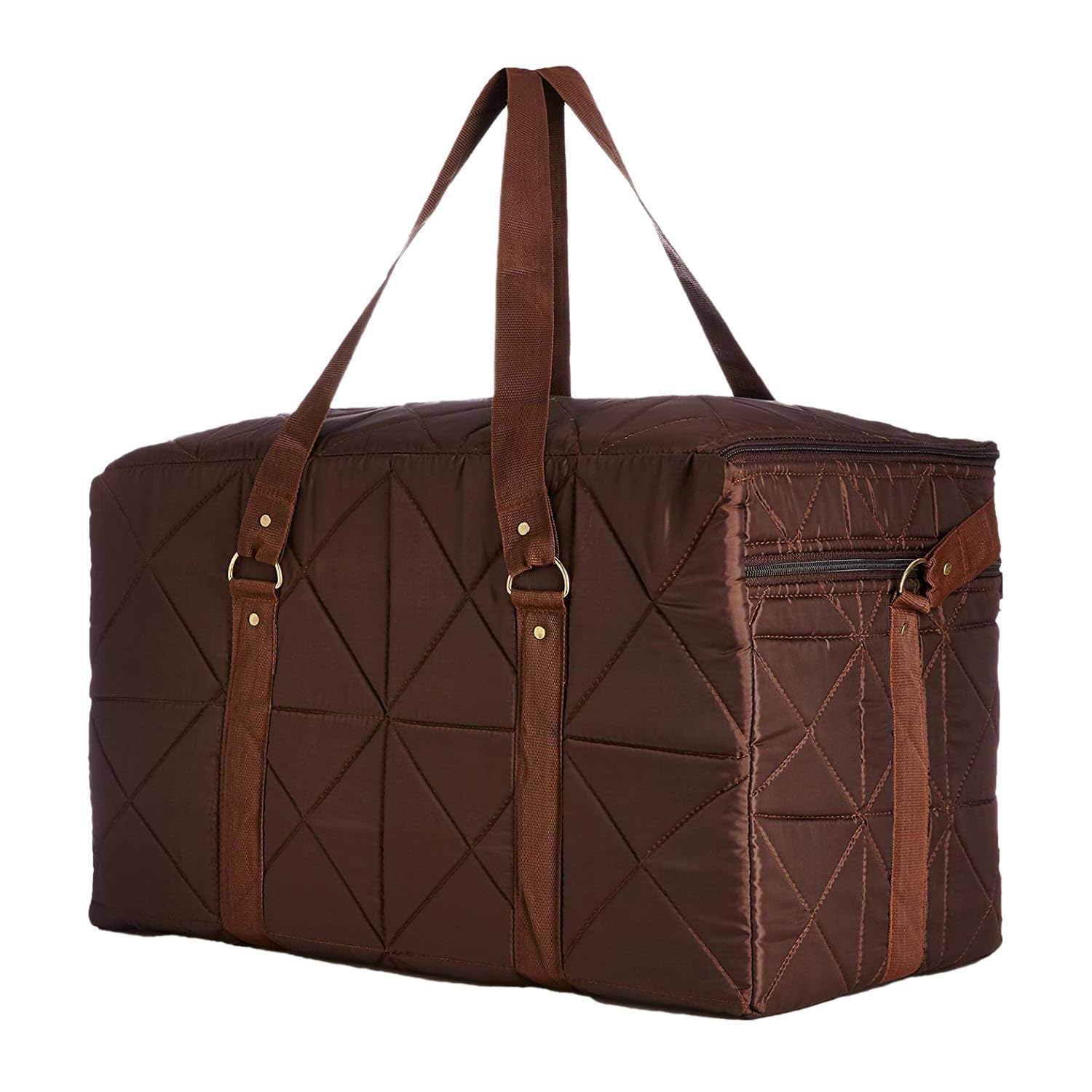 kuber industries Storage Duffle Bag | Parachute Travel Storage Bag | Zipper Closure Storage Organizer for Clothes | Storage Carrying Bag with Handle | Brown-picture-17