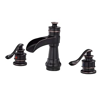 BWE Oil Rubbed Bronze Waterfall 8-16 Inch 3 Holes Commercial Two Handle Widespread Bathroom Sink Faucet