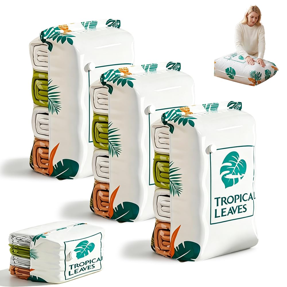 Vacuum Storage Bags, 2026 New No‑Pump Vacuum Seal Bags, Large Storage Compression Bags, Heavy-Duty Press-Type Sealing Bag, Compression Packing Cubes for Clothes Duvet Travel (3Pcs, 70 * 50cm)