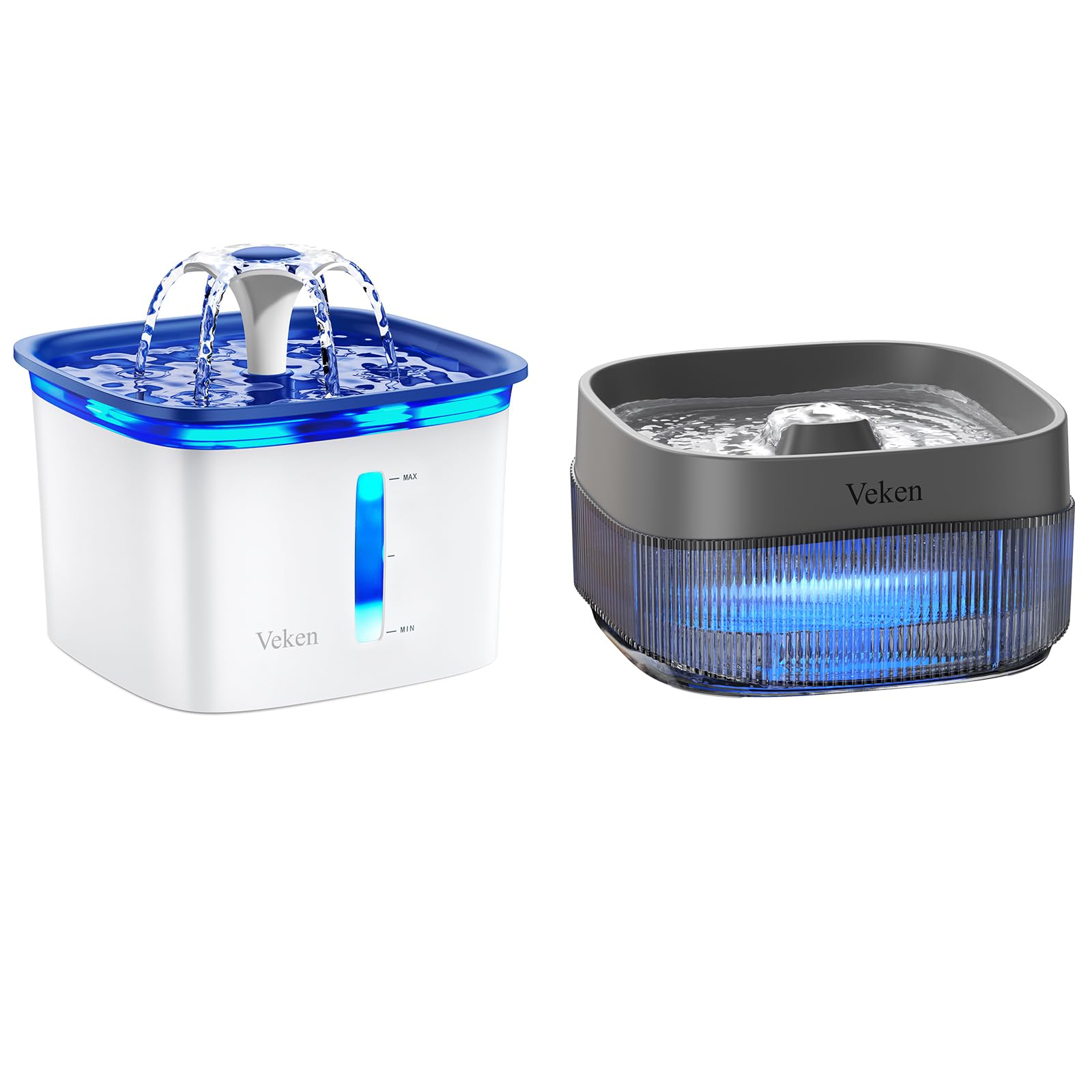 Veken 95oz/2.8L Pet Fountain and 135oz/4L Pet Fountain (Blue+Grey)