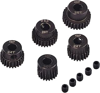 5Pcs 48DP Pinion Gear Set, 20T 22T 24T 26T 28T Hardened Steel Pinion Gear Set with 5mm Hole, RC Motor Gear Climbing Car Gear Accessories Suitable for 1/10 RC Brushless Brush Motor