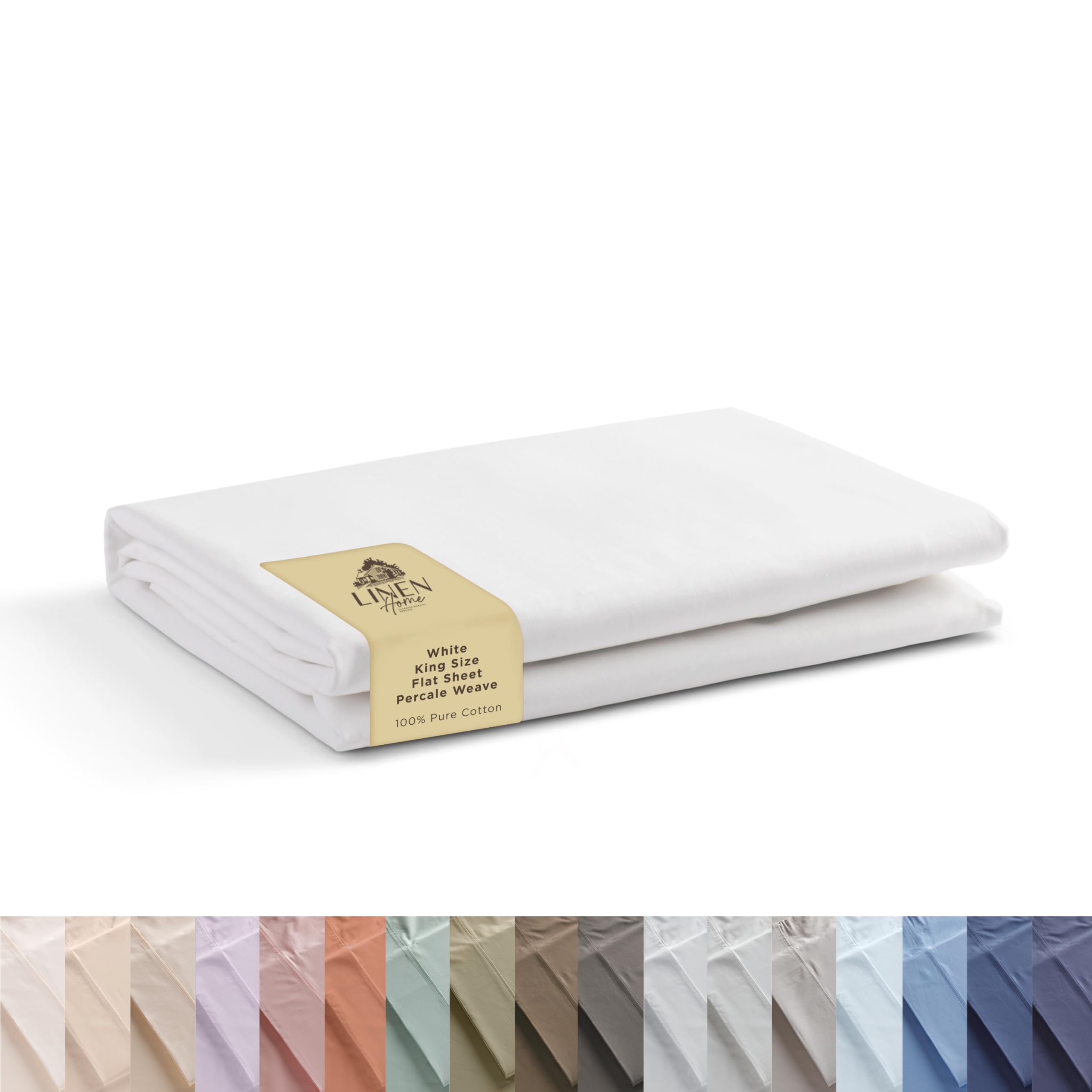 Linen Home 100% Cotton Percale 1 Flat Sheet, King Size - Crisp, Cool and Strong Bed Linen, Luxury Breathable Sheet, White