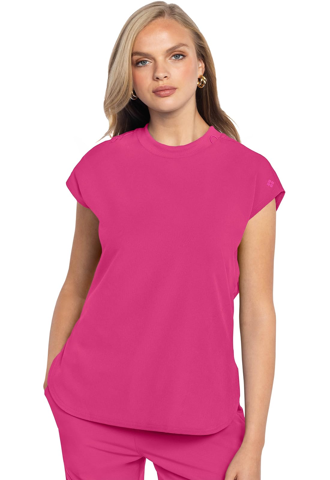 Med Couture Scrub Top Women Round Neck Tuckable with 2 Zipper Pockets with Rounded Hem MC703