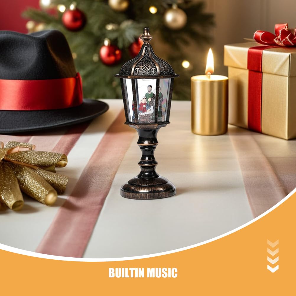 Cabilock 2pezzi Lanterna di Natale in Resina Luce e Musica Decorazione da Tavolo Luminosa per Feste Natalizie in Ufficio Casa Alimentazione USB o Batteria