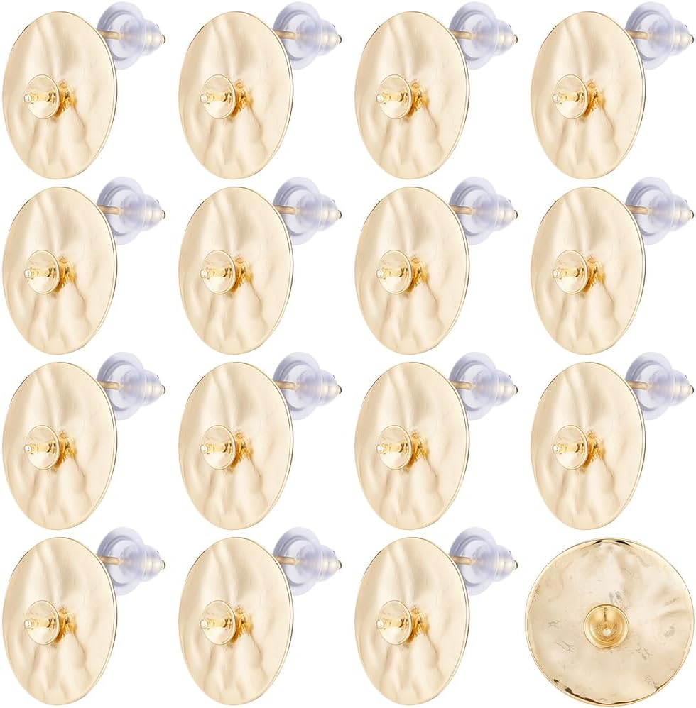 Beebeecraft 1 Box 20Pcs Flat Round Earring Studs Real 18K Gold&Platinum Plated Brass Metal 15mm Coin Disc Posts Earrings Findings with Loop and 20Pcs Plastic Ear Nuts for Jewelry Making DIY Craft - Image 7
