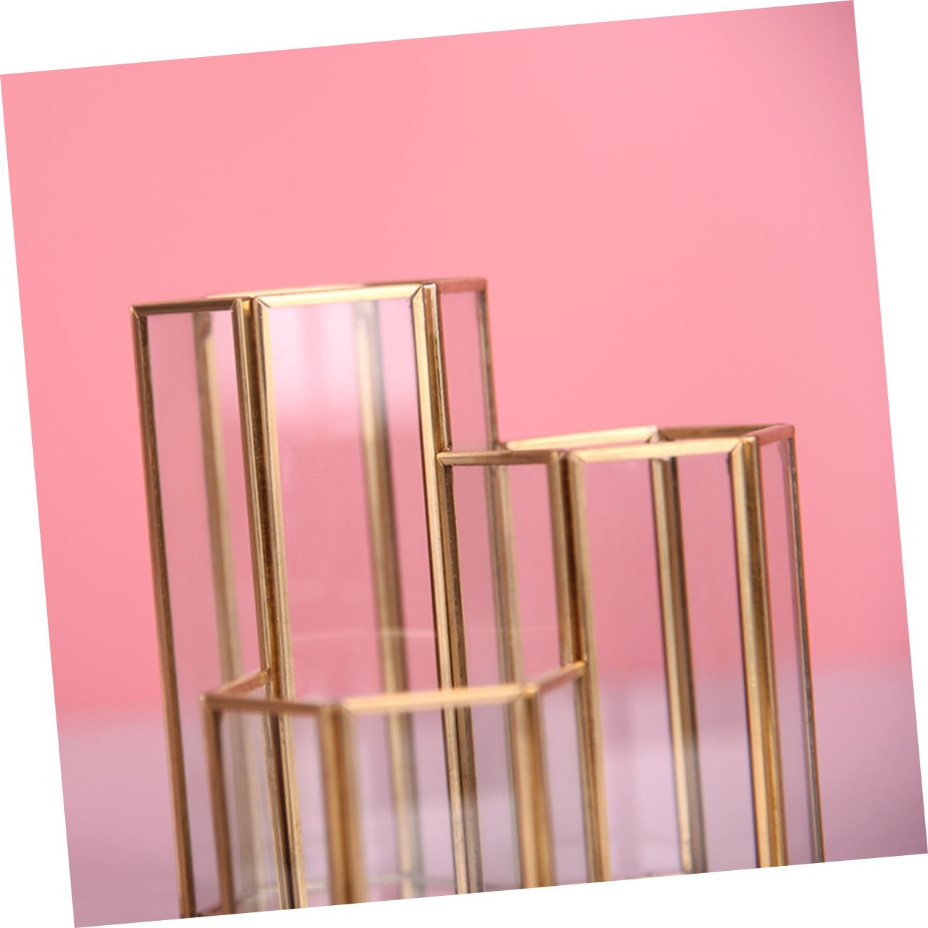 Sechseckiger Stiftehalter aus Glas, Goldfarben, für Schreibtisch