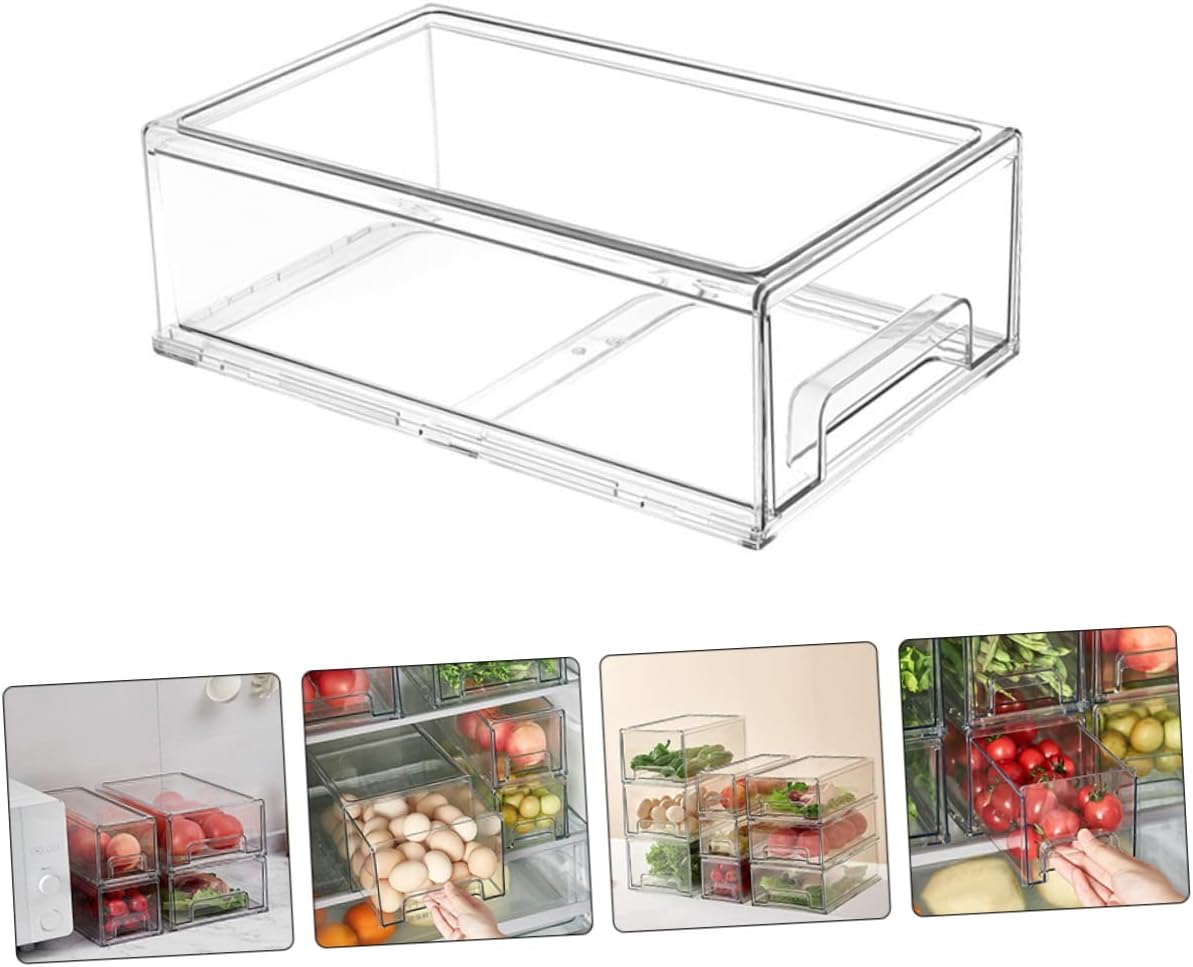 Gadpiparty Telescopic Drawer Refrigerator Storage Box Stackable Fridge Organizer Airtight Lid Freezer Food Container for Pantry Organization