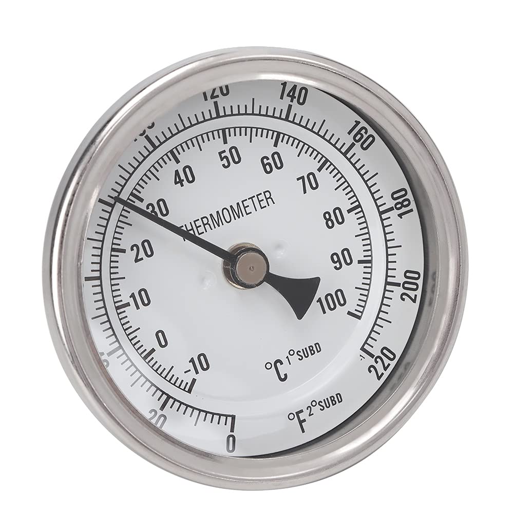 Termometro per Birra, Termometro per Pentole in Acciaio Inox 1/2 NPT Chiaro Termometro a Quadrante in Metallo a Grande Scala per Birra caffè Bevande Caramelle Sciroppo d'Acero