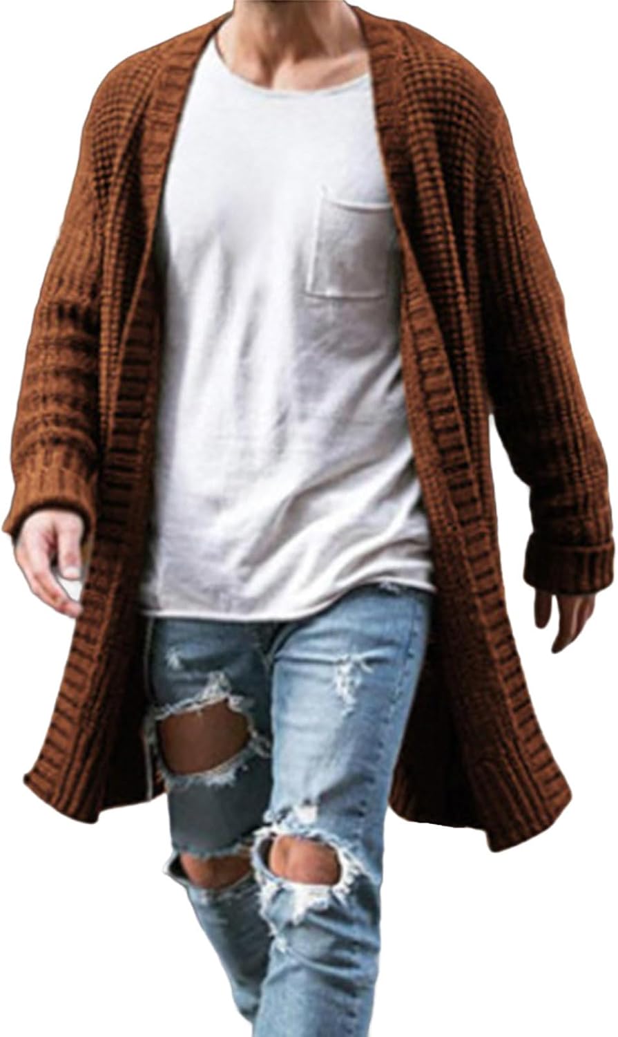 Cambkatl Mid-Length Cardigan Sweaters for Men Loose Open Front Chunky Knitted Cozy Winter Coats with Pockets