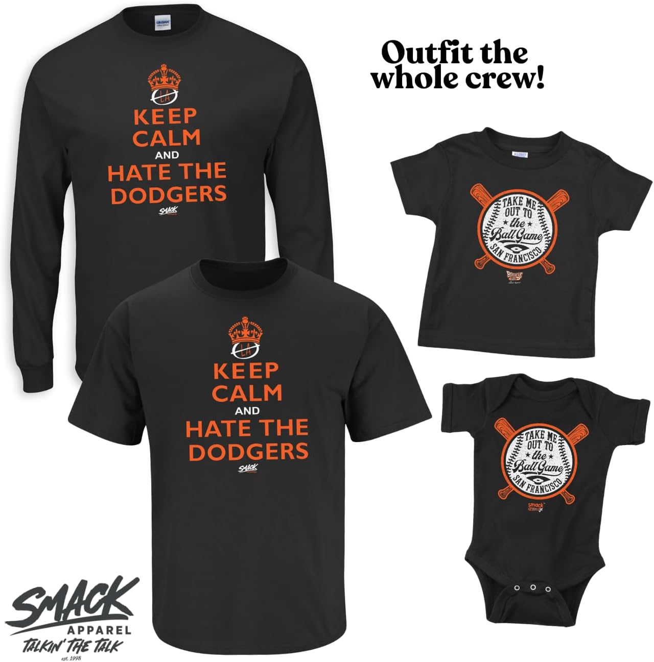 SF Baseball. Keep Calm and Hate The Dodgers. Black T-Shirt (Sm-5X)