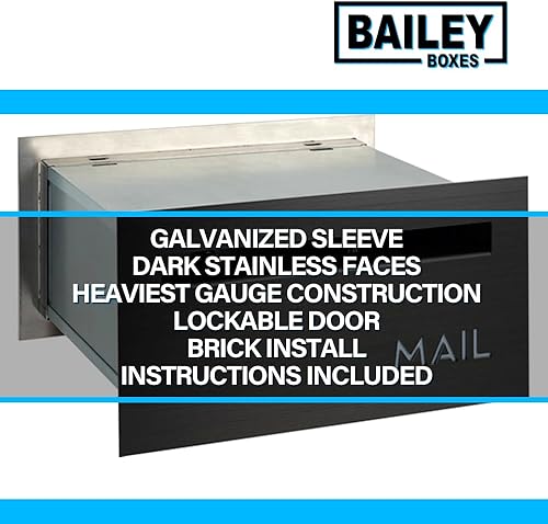 Miniatura 4 de Buzón de acero inoxidable con tope de ladrillo a través de la pared, diseño moderno de bloqueo arquitectónico, 8.75 pulgadas de alto x 15.75