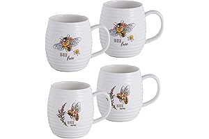 TEATALK Set of 4 Porcelain White Bee Coffee Mugs 13 OZ