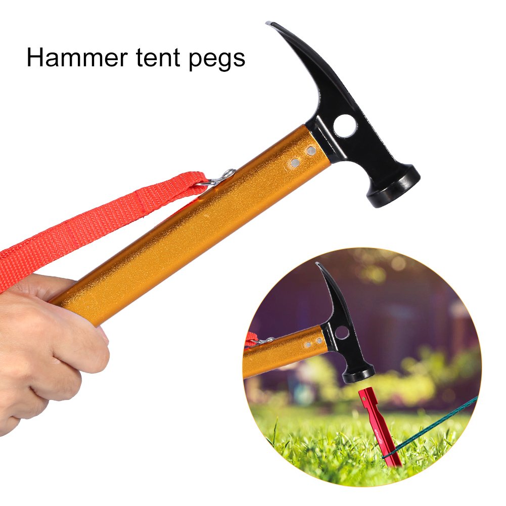 maillet de camping,Marteau de tente, marteau de piquet de tente, eracteur d'eracteur de piquet de tente, poignée en alliage d'aluminium portable marteau de camping eérieur(Or)