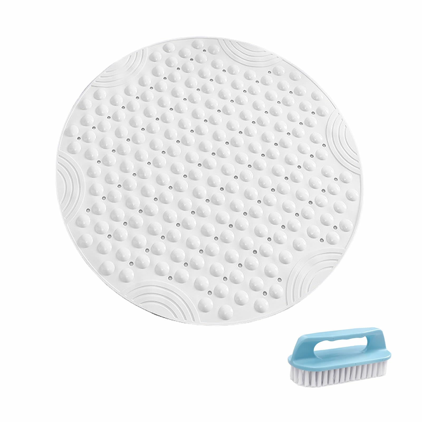 HSNAXingLife Bathroom Anti Slip Mat, Shower Mats,Bath Mat, Bathtub Anti Slip, With Drainage Hole, Round, Soft And Comfortable, With Cleaning Brush (Diameter 65cm, White)