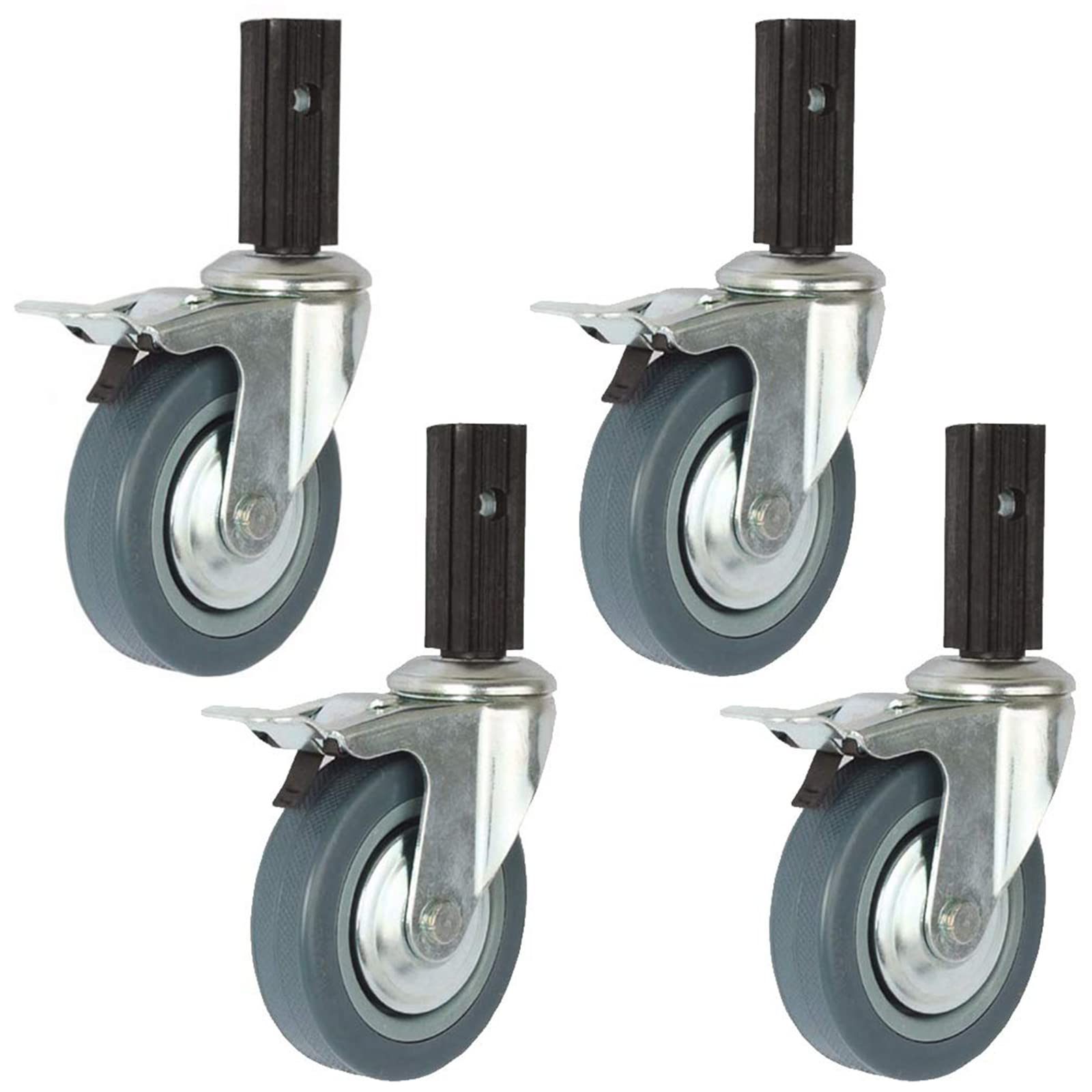 100mm Swivel Castors Swivel Stem Furniture Wheel, With Square Tube Bracket (23x68mm), Set Of 4 - No Noise - Capacity 210kg, For Dining Car Casters, Trolley Wheels