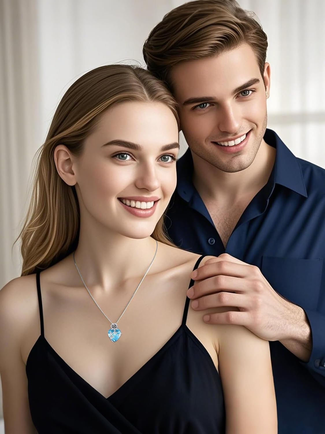 OCJ Valentines Day Gifts for Women Birthstone Necklace 925 Sterling Silver Rose Flower Heart Pendant Necklace Fine Jewelry Anniversary Valentine Birthday Gifts for Women Her Wife Girlfriend - Image 3