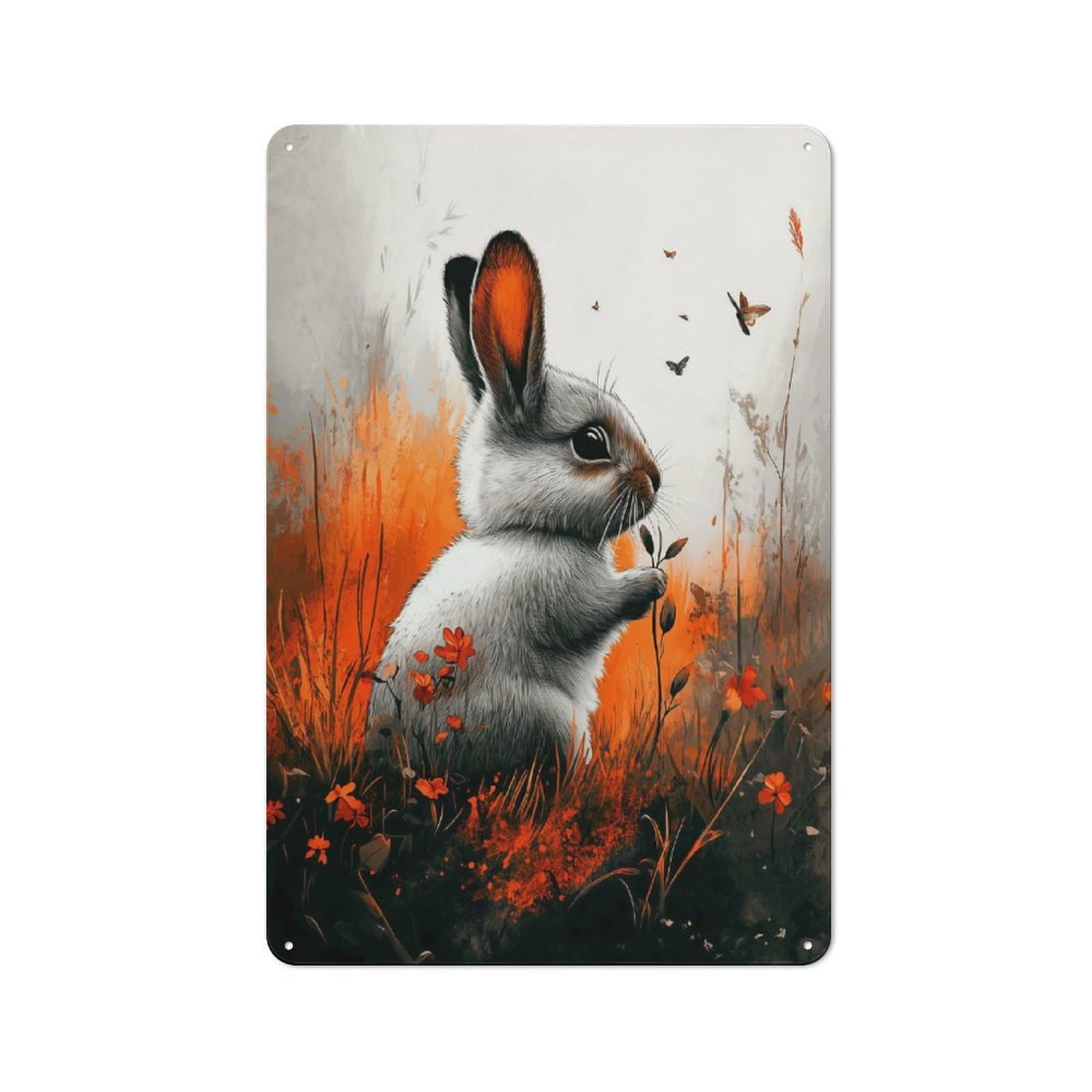 Junmoney Style-22 Vintage Metal Sign 30X20cm Featuring Whimsical Bunny In Floral Meadow, Home Bar Decor For Cafe, Pub, Workshop Or Home Bar