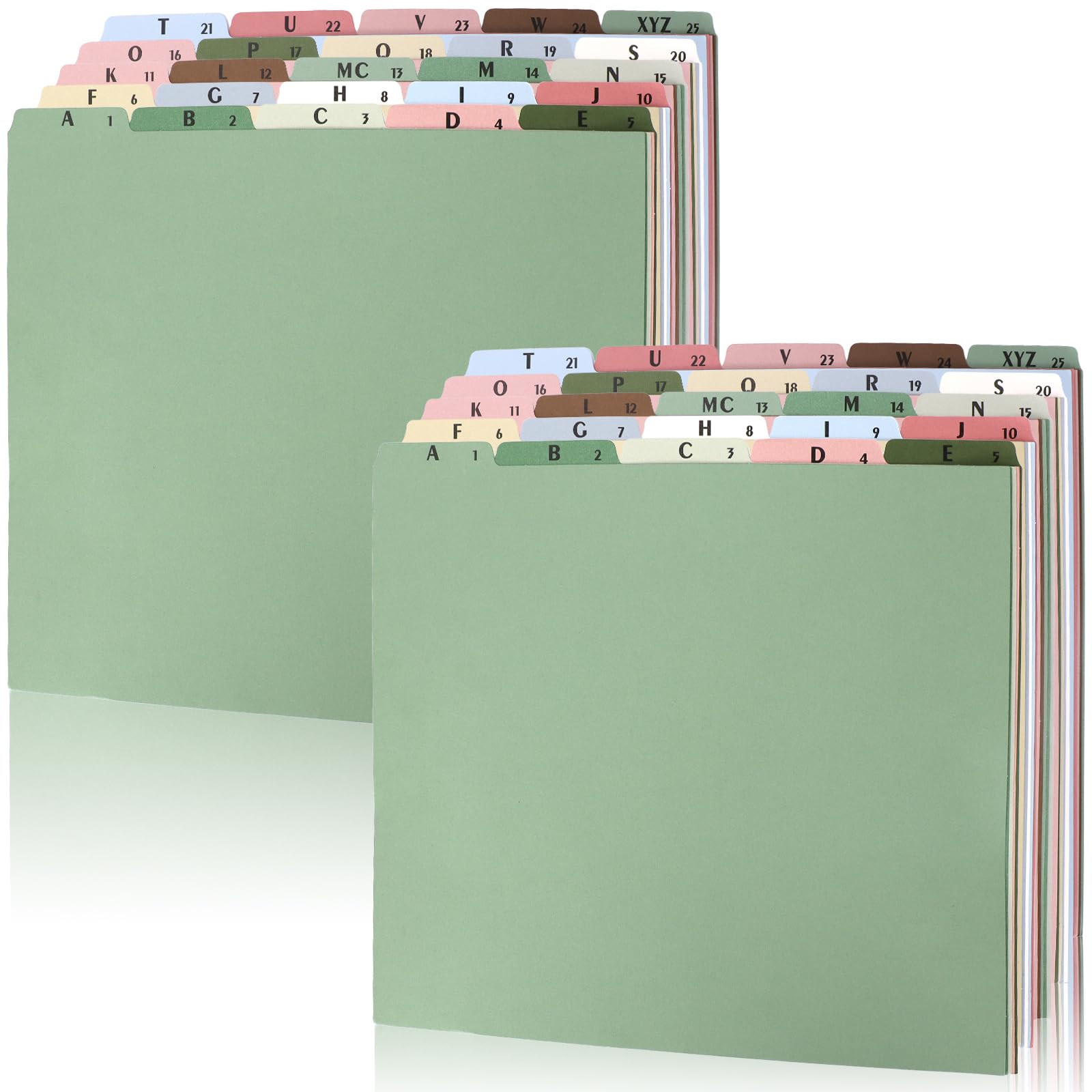 50 Pcs A-Z Alphabet Top Tab File Guides Set, 1/5 Cut Tab File Cabinet Dividers Heavyweight Letter Size File Dividers Desk Organizer for School Office Work (Olive Green)