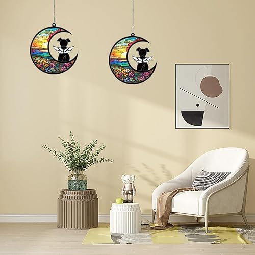 Miniatura 6 de Regalos conmemorativos de cristal reforzado para perros por pérdida de atrapasoles de perro, ángel negro en flor luna para perro, adornos para