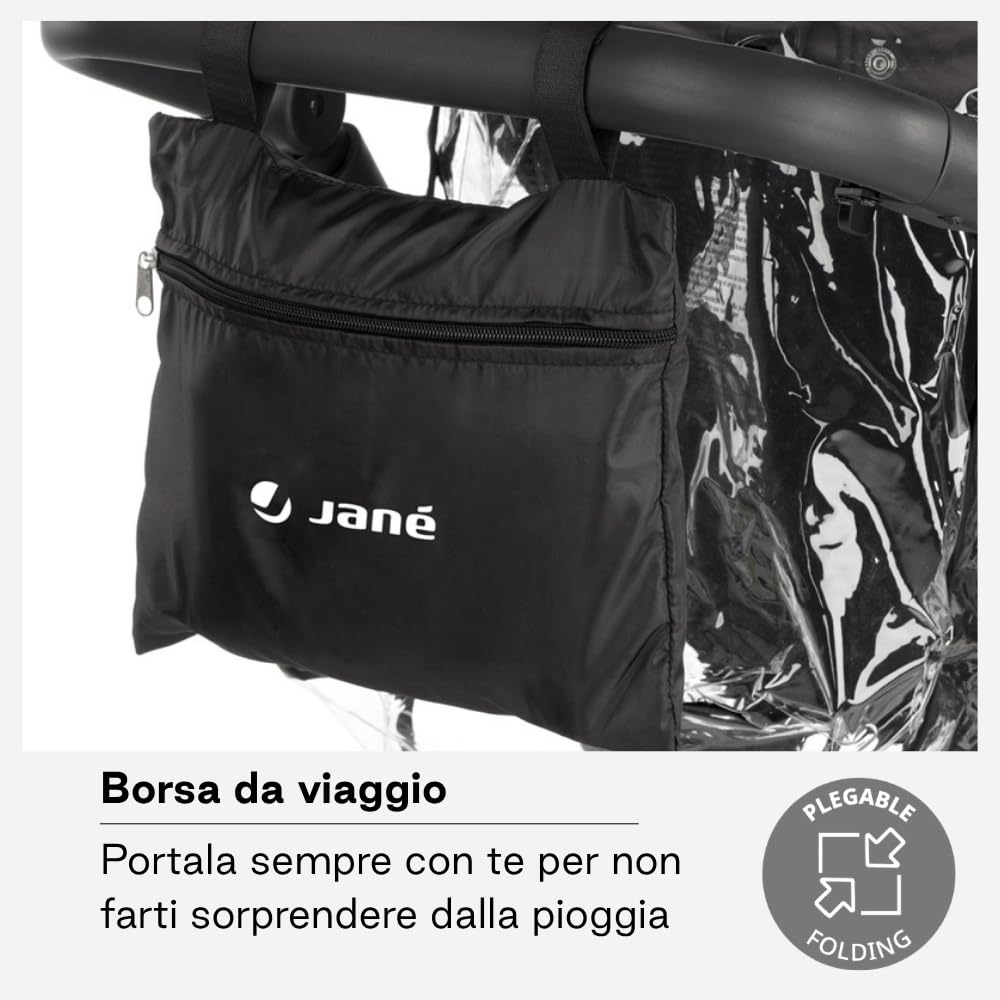 Jané Parapioggia Navicella Universale, Copertura Pioggia Passeggino Bebè, Trasparente, con Finestra e Borsa Trasporto