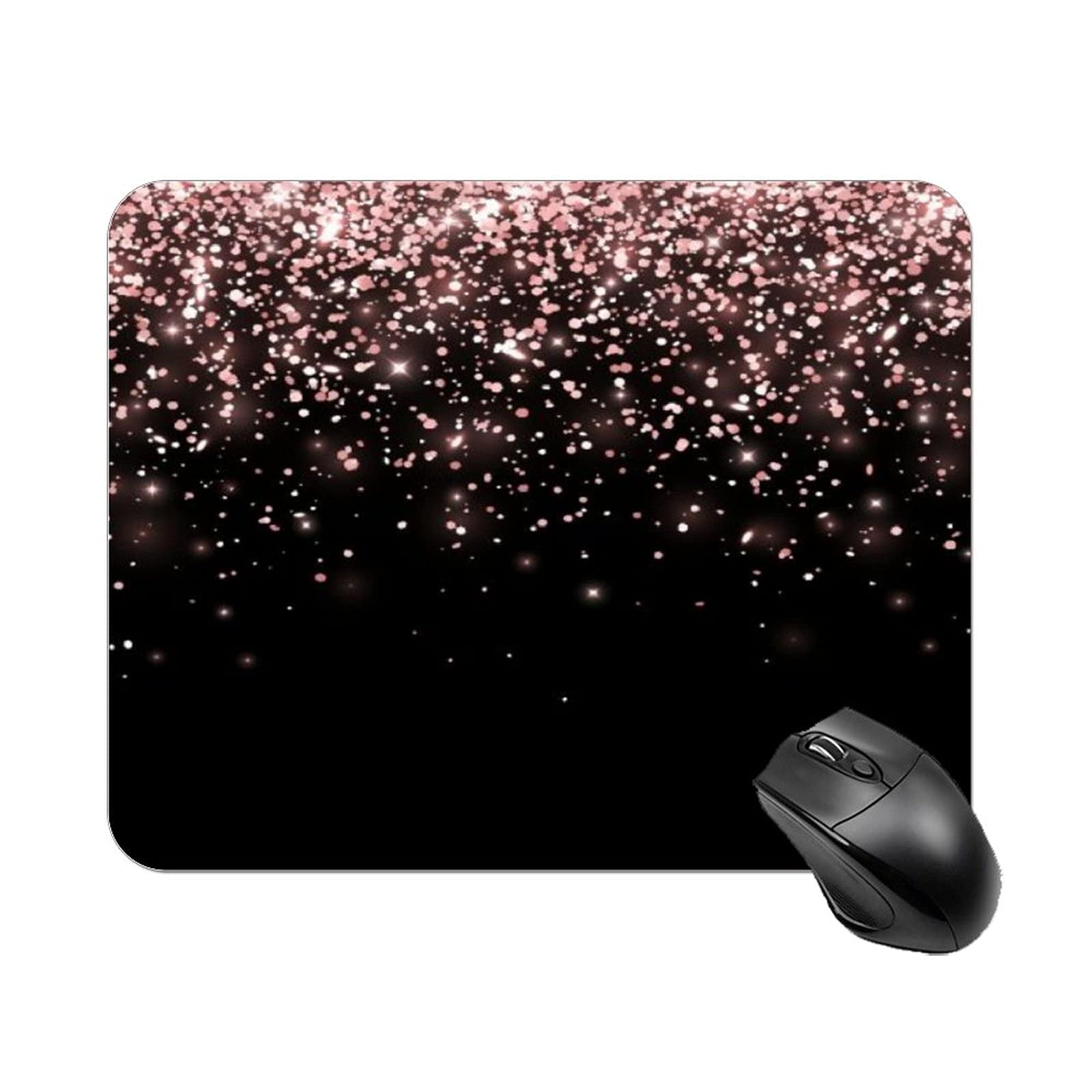 Mouse Pad Rose Gold Falling Glitter on Black Background for Office Computers Laptop Travel Gaming Working Studying Graphic Designers Gaming pc Felt Desk mat fhw 2025cm, White