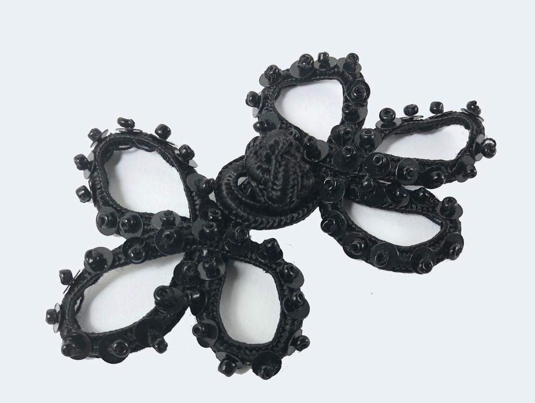 Handmade Chinese Frog Closures - 2 Pair Black Beaded Hook & Eye Fasteners