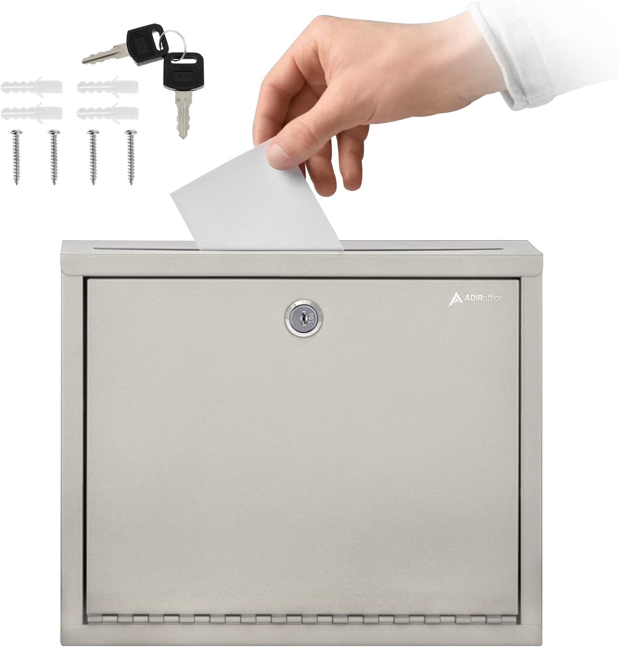 Adir Corp. Multi Purpose, Wall Mountable, Deluxe Steel, Large Size, Suggestion Box - Donation Box - Drop Box - Mailbox - Cash Box (10" X 3" X 12") - Beige