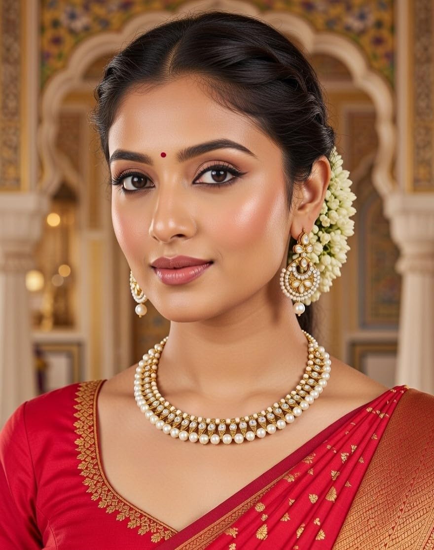 Efulgenz Indian Pearl Necklaces for Women Beaded Necklace Faux Pearl Crystal CZ Cubic Zirconia Choker Necklace Earrings Jewelry Set for Women Bollywood Wedding Jewellery