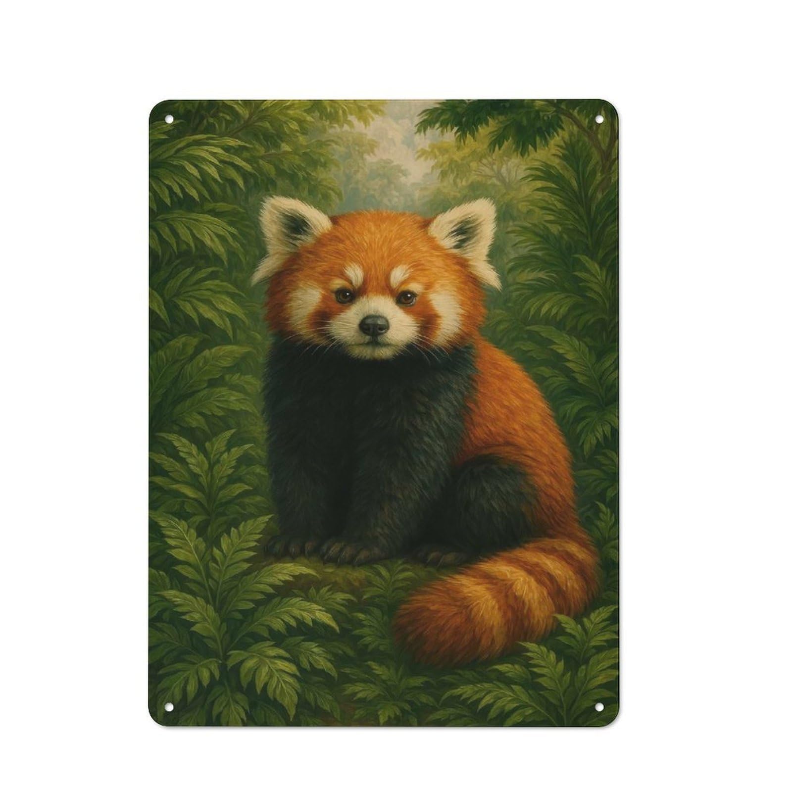 Junmoney Style-13 Red Panda Portrait In Lush Forest Vintage Tin Wall Plaque 40X30cm For Hobby Room Or Studio, A Decorative Metal Sign For Hobby Rooms And Studios