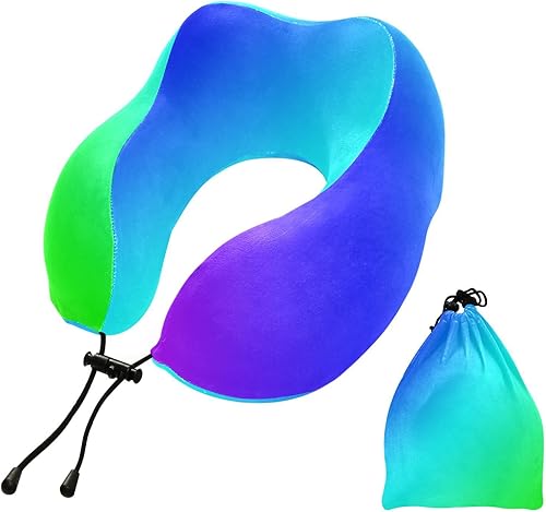 UMIRIKO Almohada de viaje con diseño de arco iris para cama de viaje, almohada de espuma viscoelástica en forma de U, almohada de apoyo para el