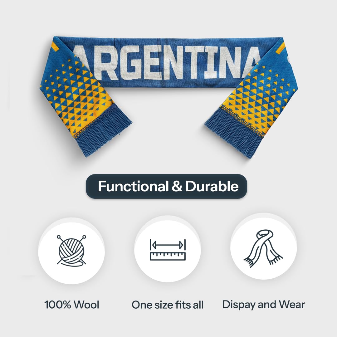 TACKLE FROM BEHIND Argentina Knitted Football Scarf, 100% Wool, 48" x 7", Soft and Warm, Gift for Football Fans 4