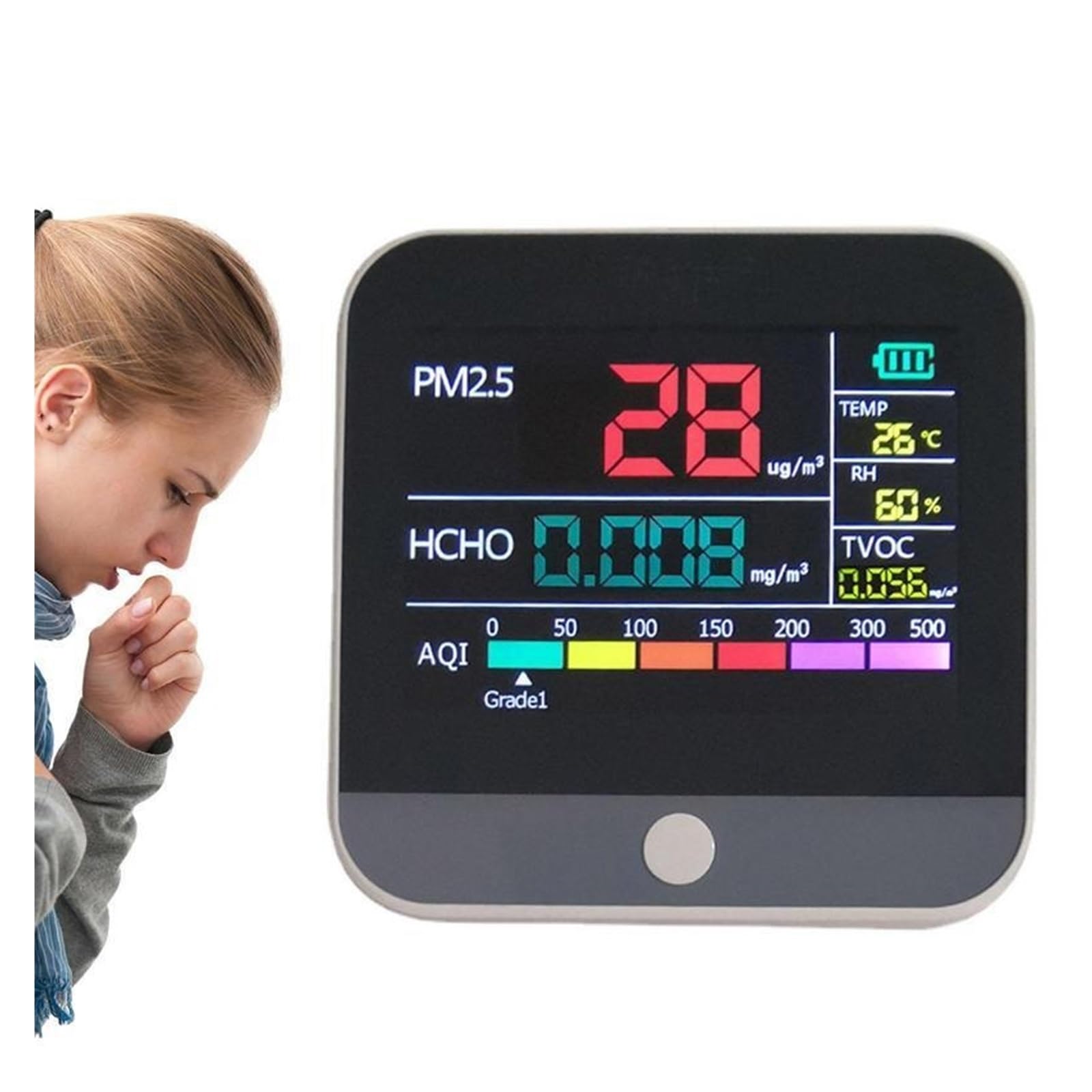 Contador de partículas del monitor de calidad del aire Monitor De Calidad Del Aire, Detector Inteligente De Formaldehído, Contador De Partículas De Temperatura De Humedad CO2 TVOC HCHO Preciso For La