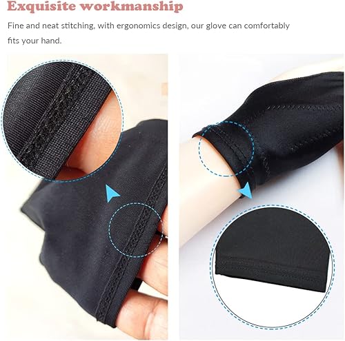 Miniatura 5 de Guante de dibujo, 3 capas de rechazo de palma para tableta gráfica, guantes de artista con dos dedos para iPad, bocetos de papel, protector de