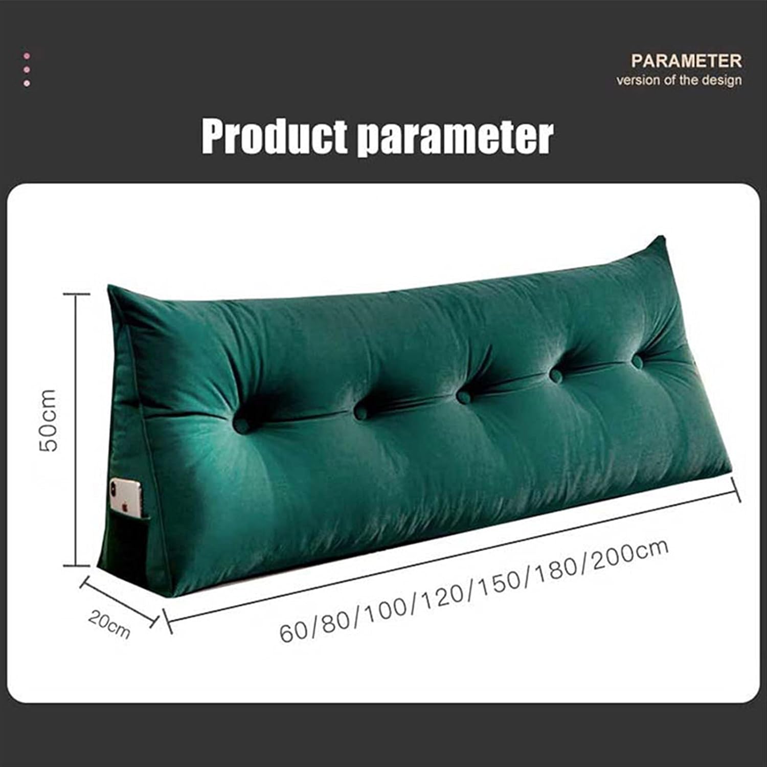 Removable Bedside Cushion Velvet Triangular Backrest Large Pillow Solid Color Tatami Bedroom Sofa Bed Soft Bag Pillows (Color : Color 2 Size : 180x50x20cm) (Color 4 180x50x20cm)