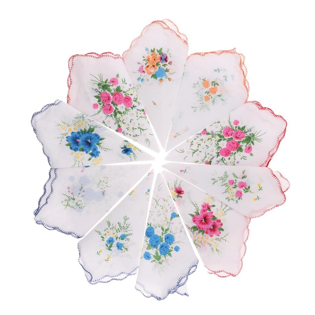 10pcs Womens Vintage Floral Cotton Handkerchiefs Wedding Party Bulk Pack-image-49