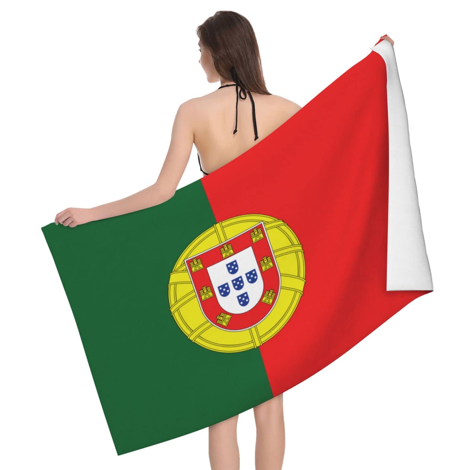 Lsjuee Flag of Portugal Beach Towel Absorb Water Quick Dry Bath Towel, for Beach, Swimming Pool, Camping