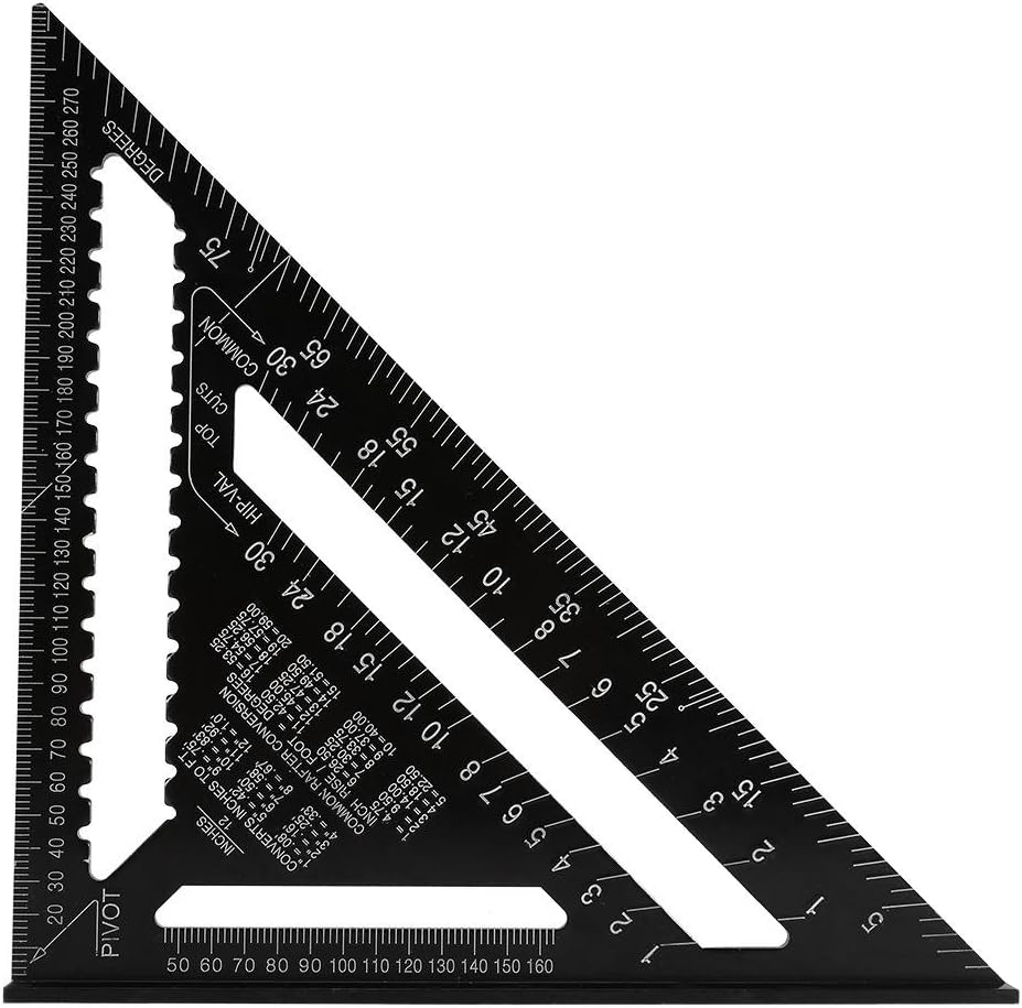 Soar 12 Inch Aluminum Alloy Triangle Shape Square, Ruler for Precision, Engineer, Carpenter, Measuring Tool (Black)