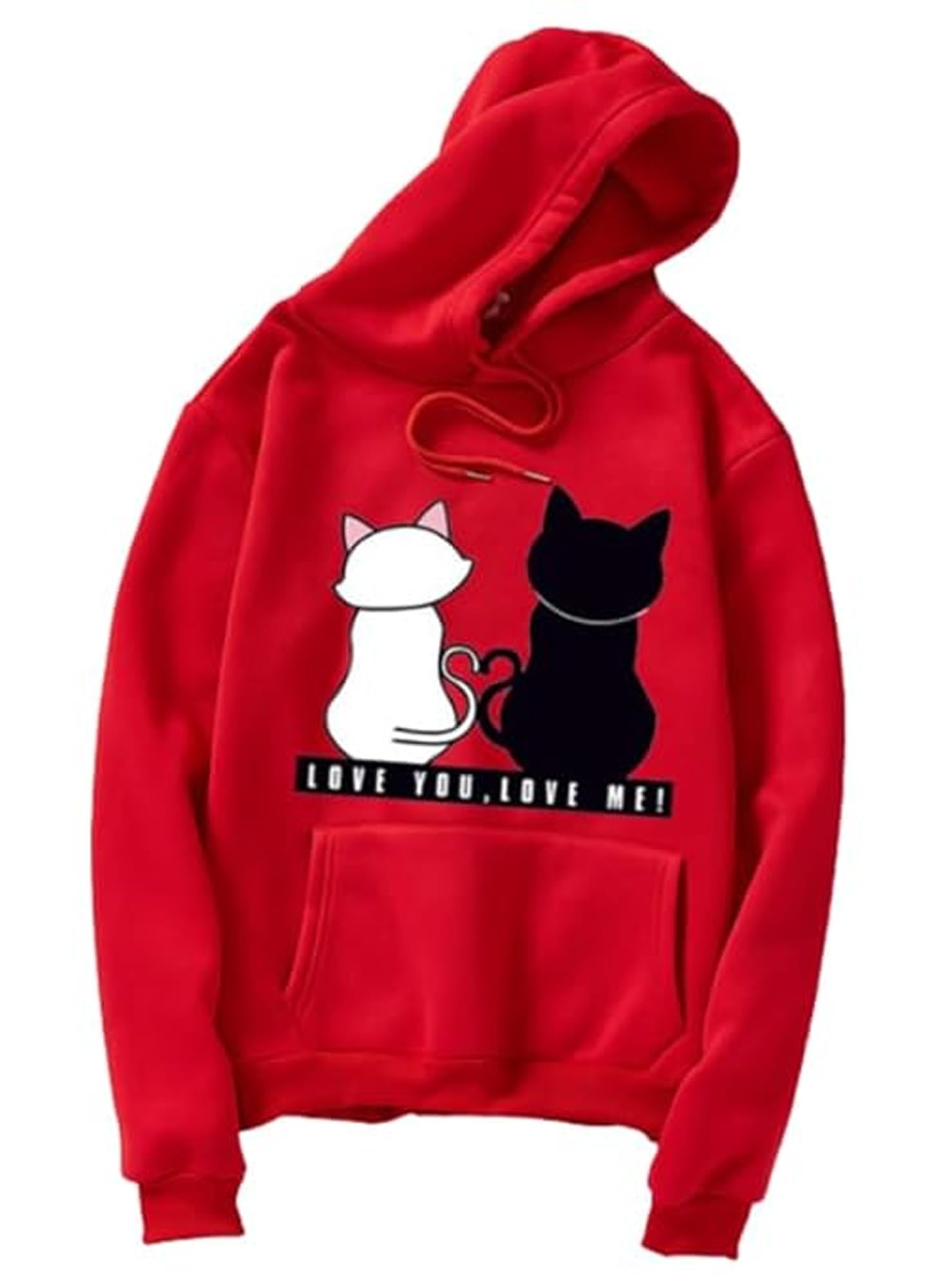 Printed Hoodie Sweatshirts Regular Fit Hoody Fleece Stylish Design Hooded Sweatshirt Winter Wear for Women Girl Red-image-0