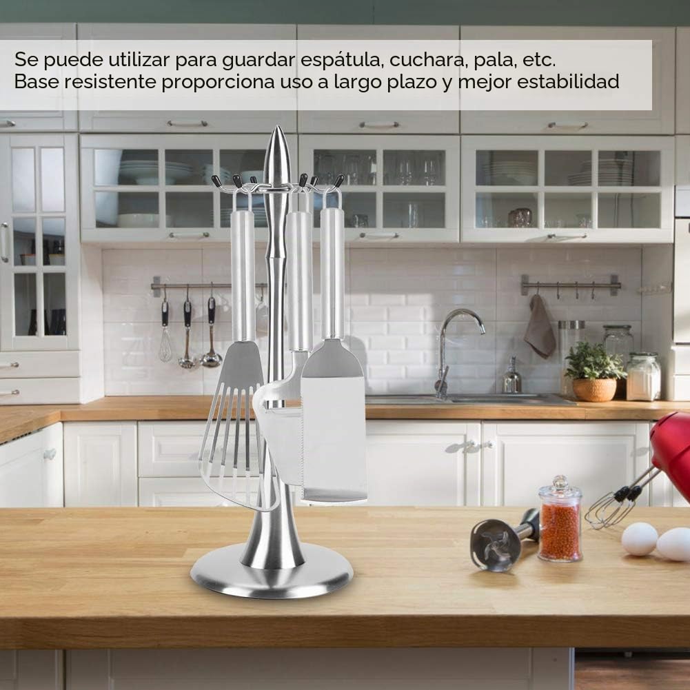 Organizador Giratorio para Utensilios de Cocina, Soporte para Utensilio de Kitchen con 6 Ganchos, Organizador Giratorio de 360 Grados para Utensils de Kitchen, Acero Inoxidable, para Cuchara, Colador