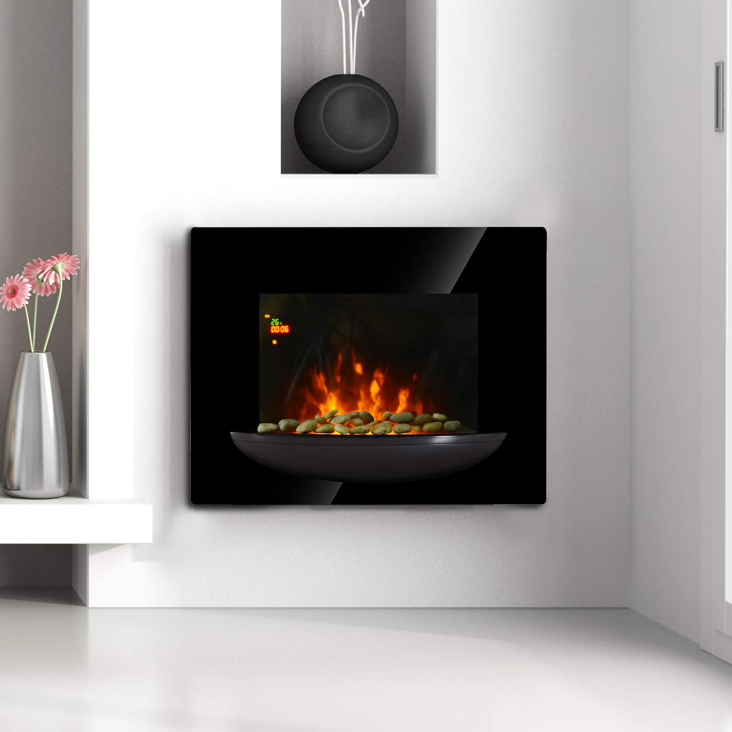 1800W Wall Mounted Electric Fireplace Heater Flame Heat 7